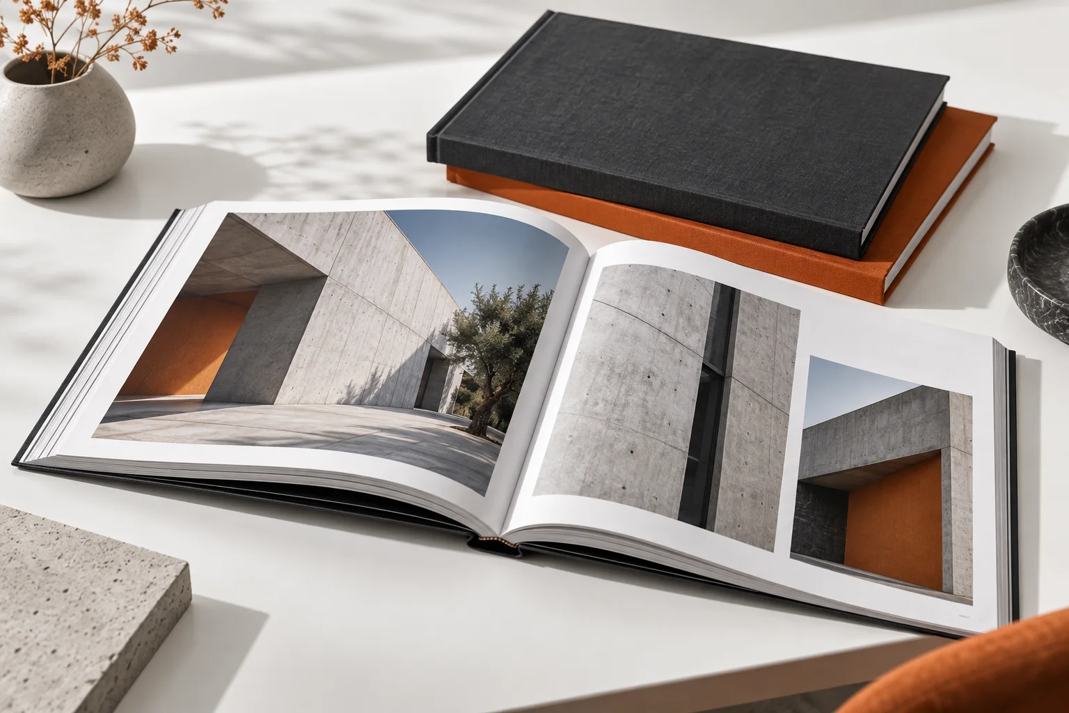 Mimari fotoğraf sayfaları açık katalog ve ciltli yayınlar